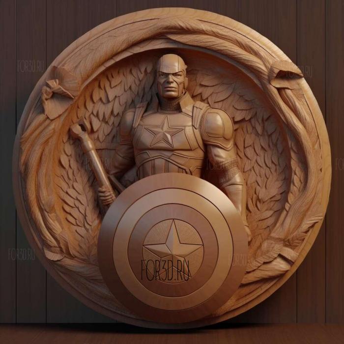 Captain America with shield 3 stl model for CNC